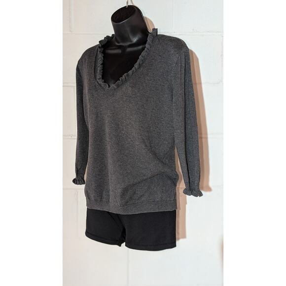 American Living Ruffle 3/4 Long Sleeve Top Knit Shirt Pullover Sweater Medium - Picture 2 of 4